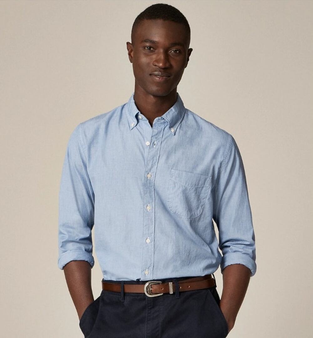 J Crew 2 Ply Cotton Dress Shirt Blue Mens L Classic Business Preppy Timeless